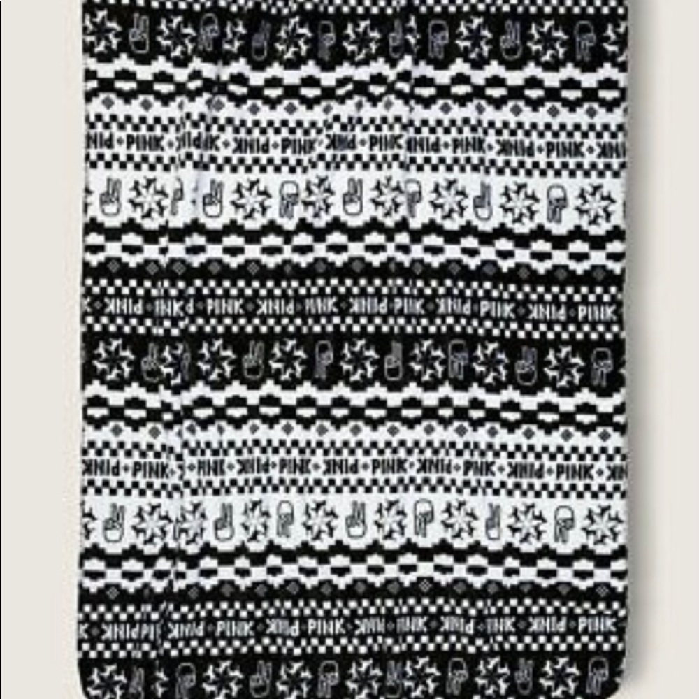 VICTORIA'S SECRET Pink Sherpa Fleece Blanket Black/White Fairisle 60X50 NWT